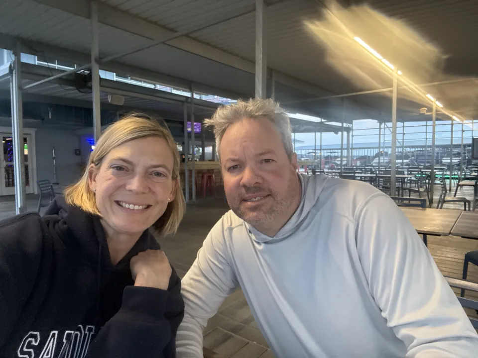 Mark and Jen together at Captain Pete’s Boathouse on Lake Travis