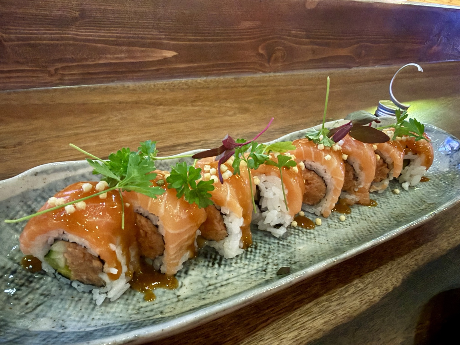 Salmon sushi roll at SOSU Izakaya and Sushi Bar in Austin